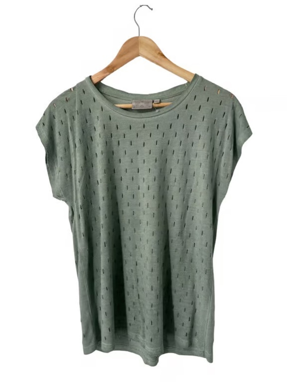 Dantelle Light Sage Short Sleeve Openwork Knit Tee